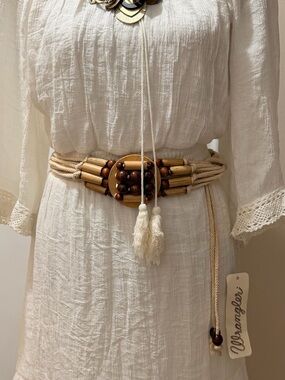 🤎 Vintage Boho Multi-Strand Cord & Wood Bead Tie Belt 🤎